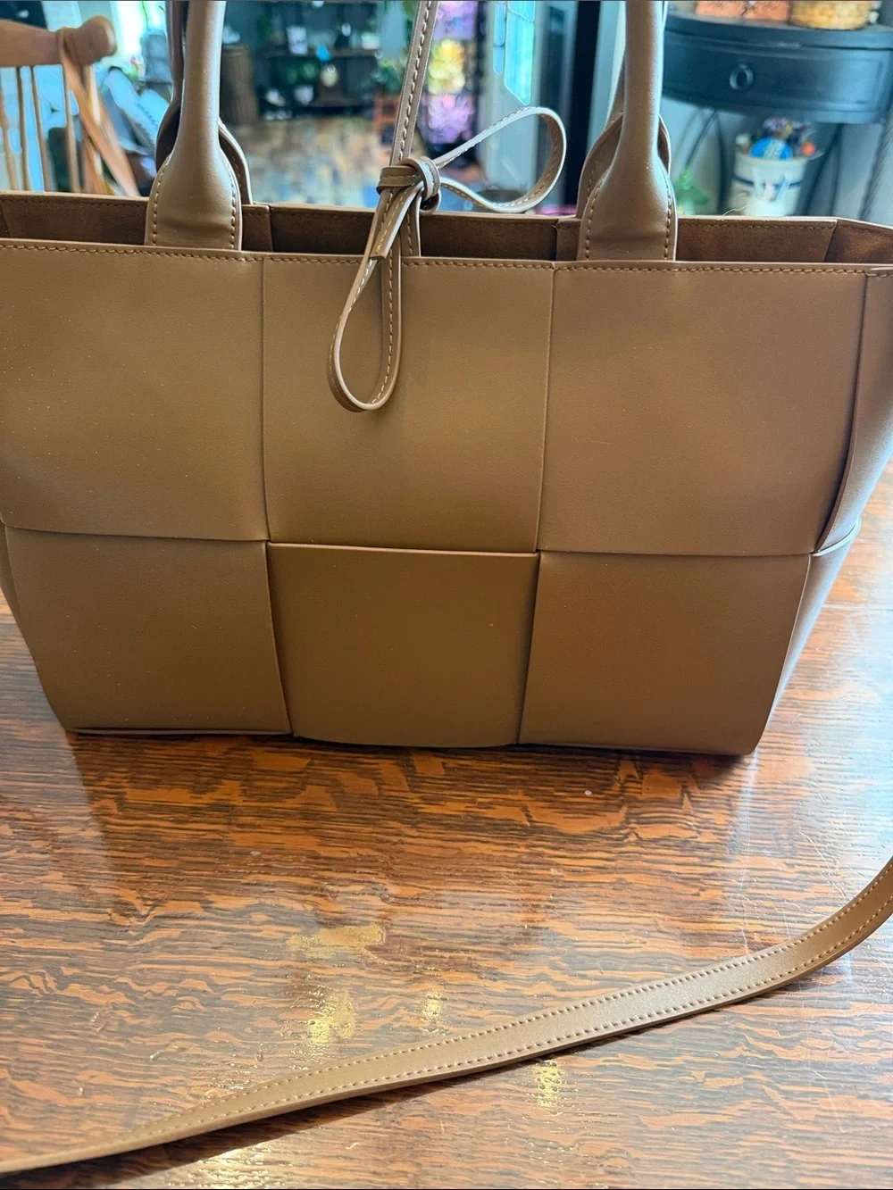 Tiffany and Fred in Paris Woven Panel Brown Leather Tote Bag - Women